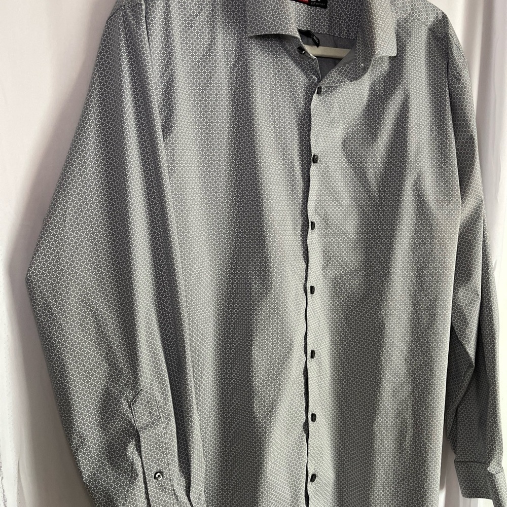 J. Ferrar Long Sleeve Stretch Slim Fit Gray Button Up Shirt Mens Sz XL 17-17.5” - Picture 12 of 14